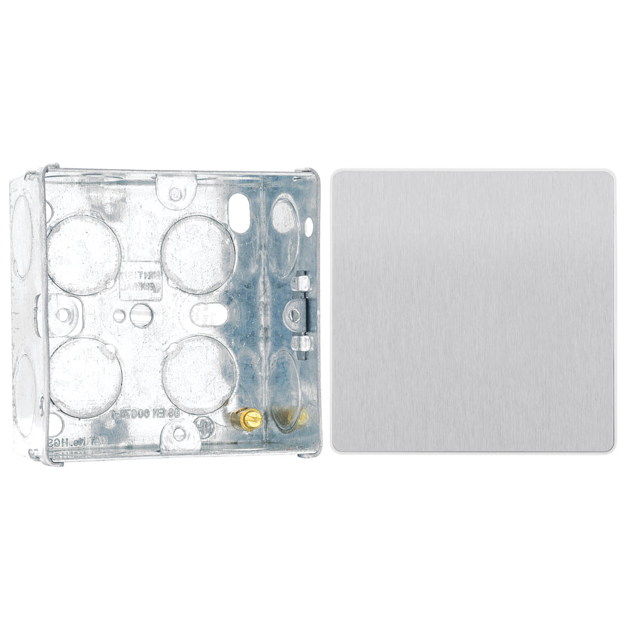 BG Evolve Brushed Steel Single Blank Plate PCDBS94W with 35mm Steel Back Box