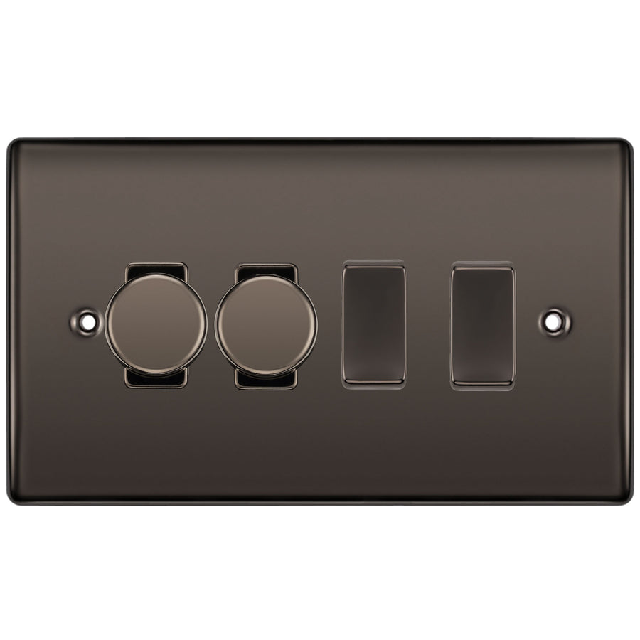 BG Black Nickel 4 Gang Light Switch 2x Trailing Edge LED Dimmer 2x 2 Way Custom Switch