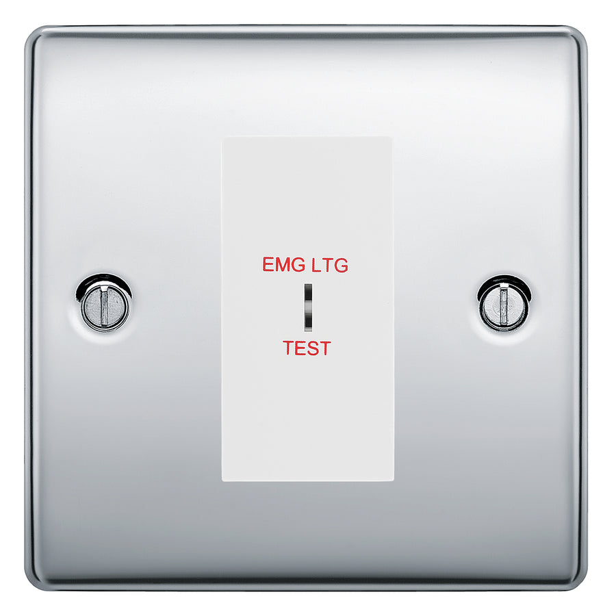 BG Nexus Metal Polished Chrome 20AX 2 Way Emergency Lighting Test Key Switch - White Insert