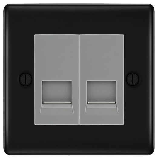 BG Nexus Matt Black Double RJ11 Telephone Socket NFBRJ112 - Grey Insert