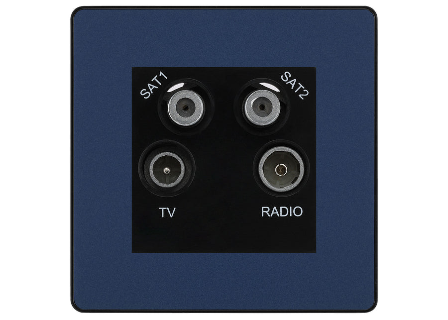 BG Evolve Matt Blue TV/FM/2x SAT Quadplex Socket – Black Insert