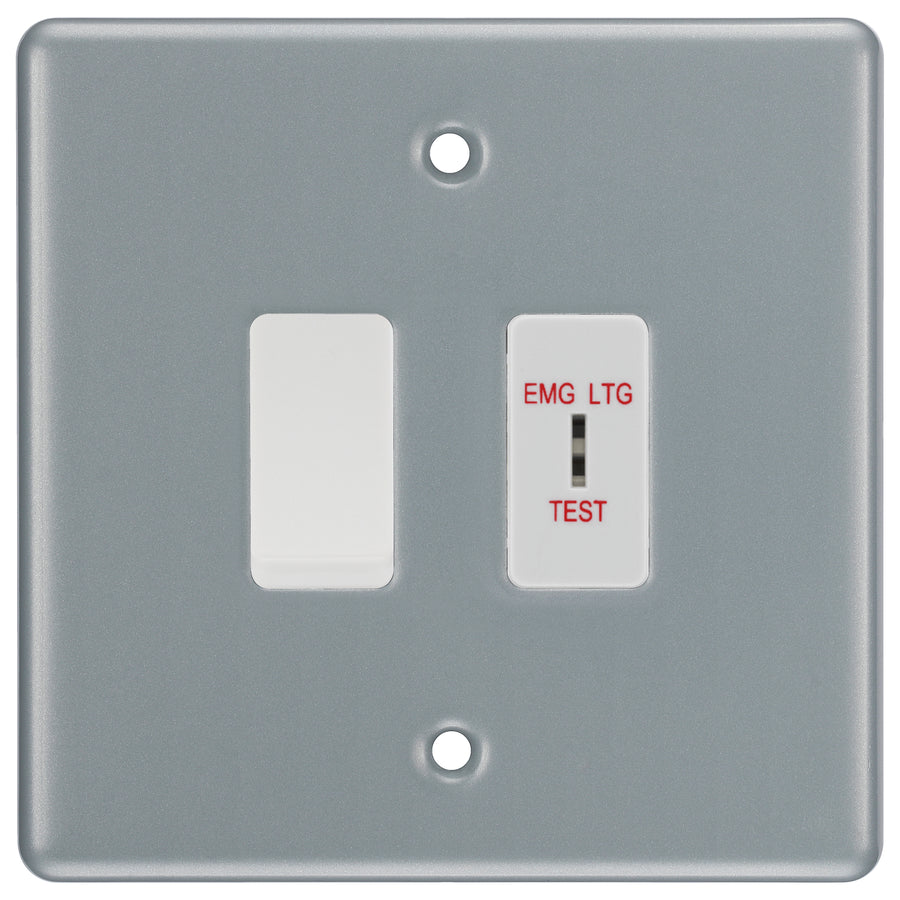 BG Metal Clad 2 Gang EMG LTG Test Key Switch with 2 Way Single Pole Switch
