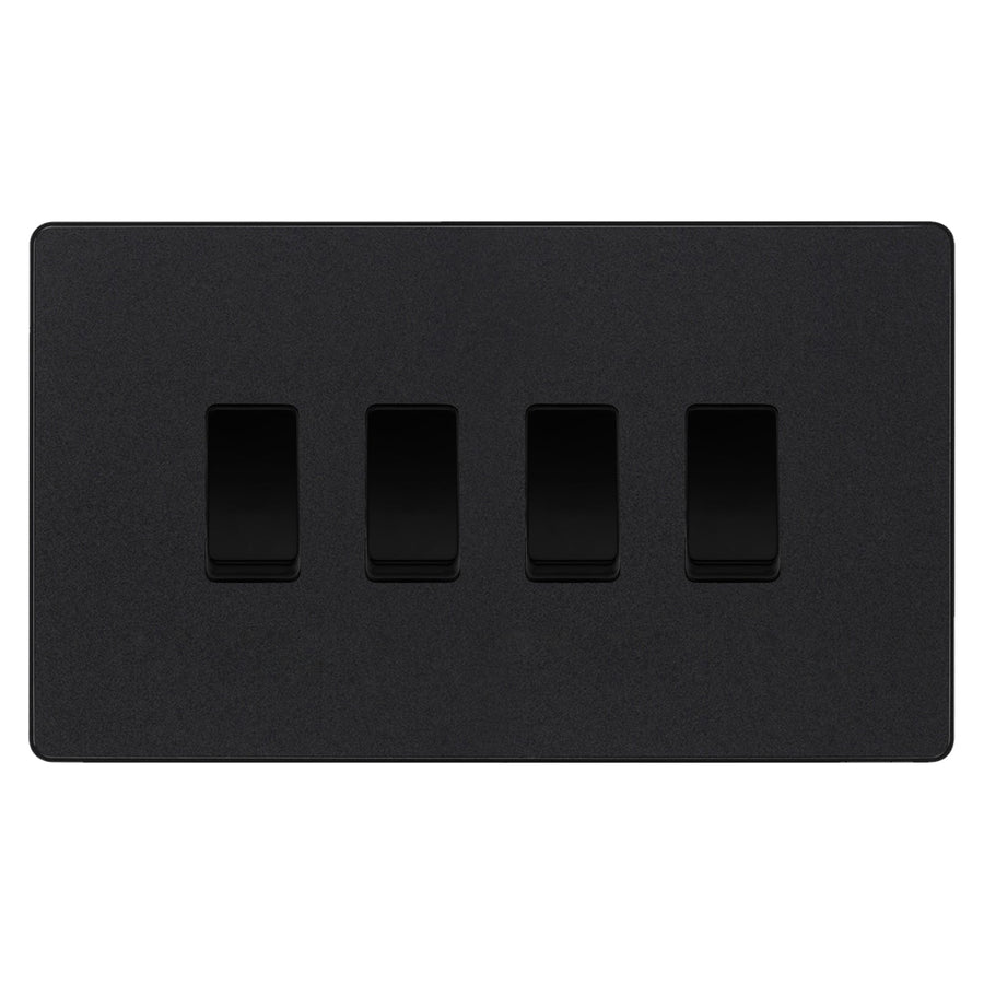 BG Evolve Matt Black 4 Gang Custom Grid Light Switch Double Format