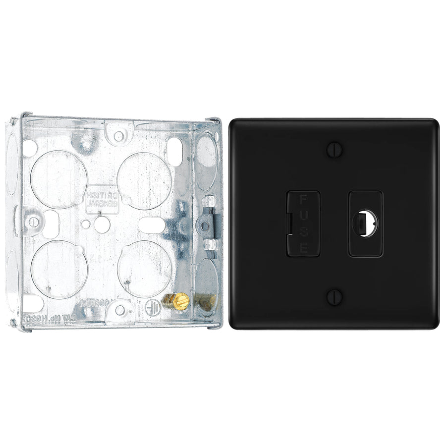 BG Nexus Metal Matt Black 13A Unswitched Spur + Cable Outlet NFB55 with 25mm Steel Back Box