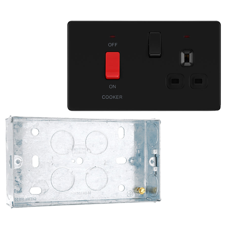 BG Screwless Matt Black 45A Cooker Control Unit FFB70B with 25mm Steel Back Box