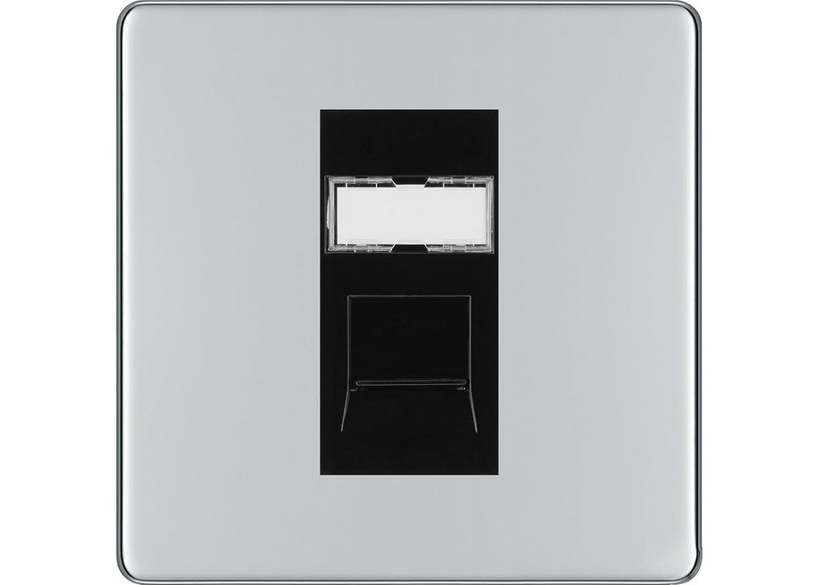 BG Screwless Polished Chrome Single 1 Gang RJ45 Data Socket FPCRJ451B Black Insert