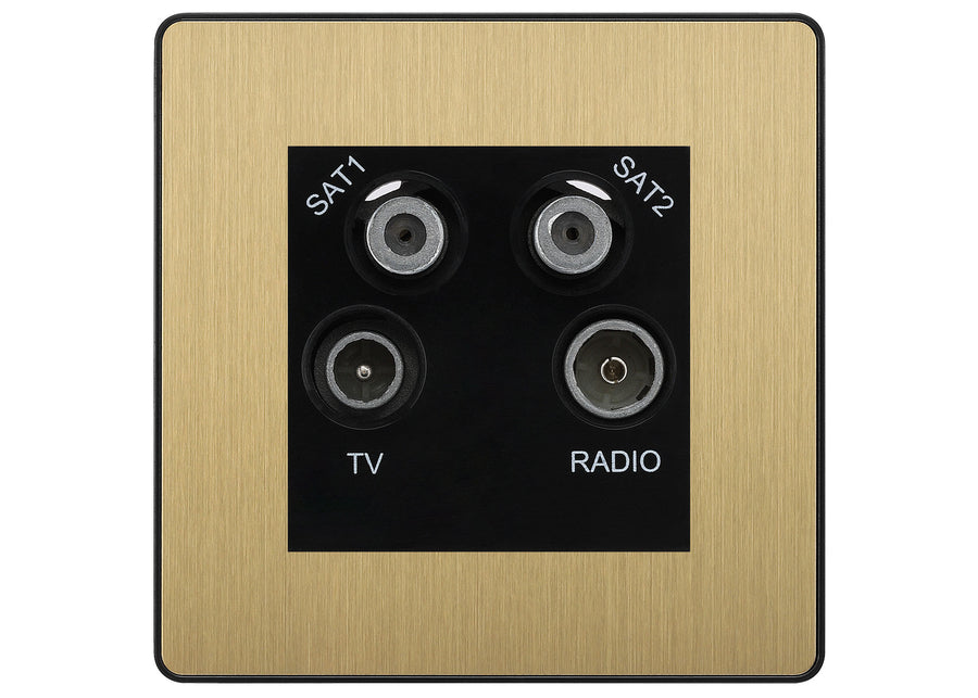 BG Evolve Satin Brass TV/FM/2x SAT Quadplex Socket – Black Insert
