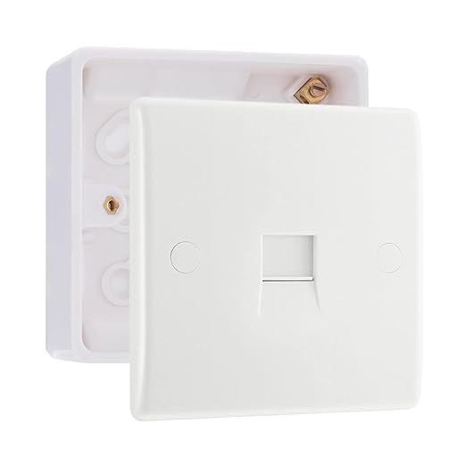 BG Electrical Single RJ11 Data Outlet Socket (Screw) & 32mm Pattress Back Box