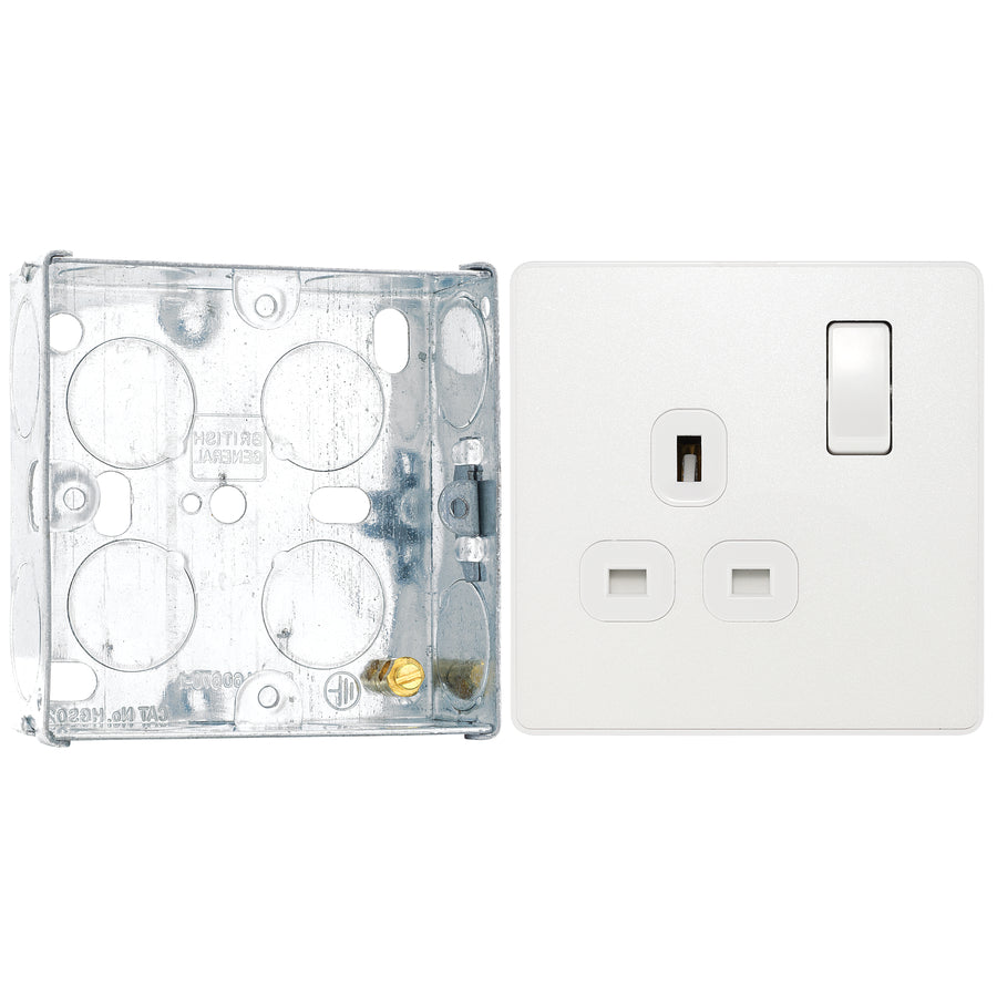 BG Evolve Pearlescent White 13A Single Socket PCDCL21W with 25mm Steel Back Box