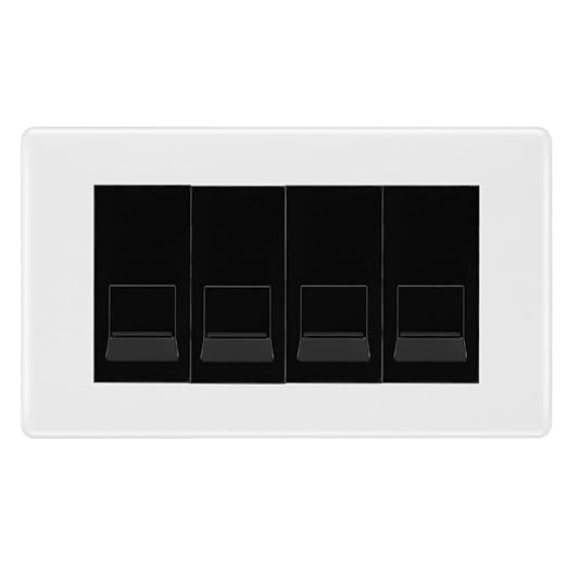 BG White Moulded 4 Gang RJ11 Telephone Socket Euro Module - Black Insert