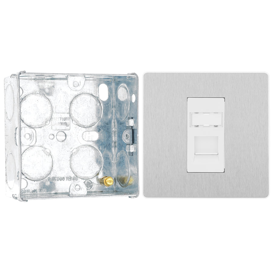 BG Evolve Brushed Steel RJ45 Cat6 Single Data Outlet PCDBSRJ451W with 35mm Steel Back Box