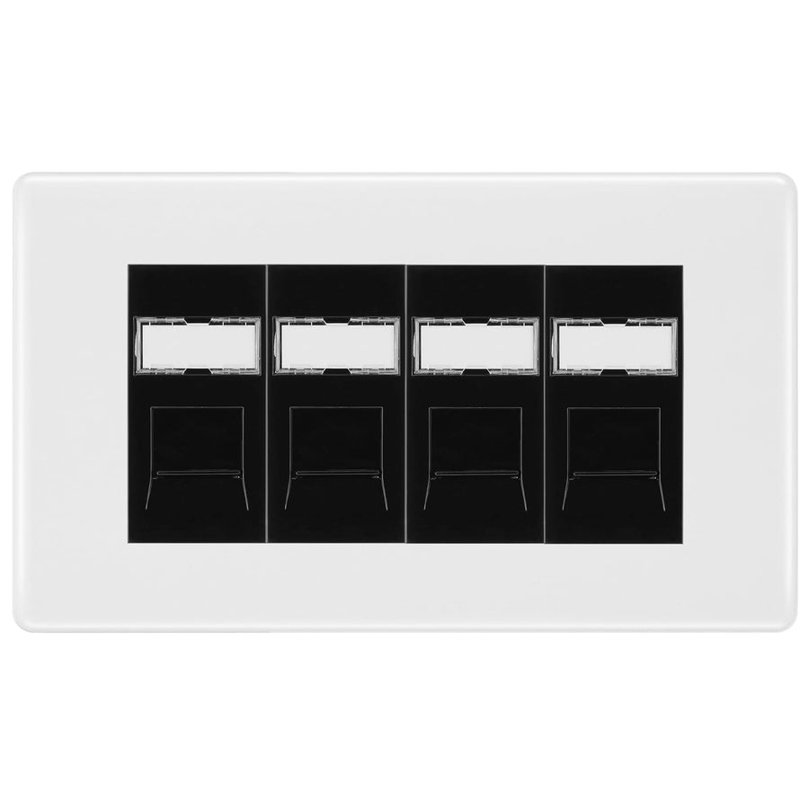 BG White Moulded 4 Gang RJ45 Cat6 Data Socket Outlet Black Inserts