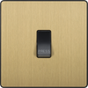 PCDSB14B Front - This Evolve Satin Brass bell push switch from British General is ideal for use where access is restricted such as office buildings or hospitals, where visitors need to let those inside know they have arrived. This switch has a low profile screwless flat plate that clips on and off, making it ideal for modern interiors.