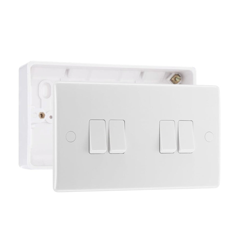 BG Nexus Quad Light Switch 4 Gang 10AX White & 32mm Pattress Back Box