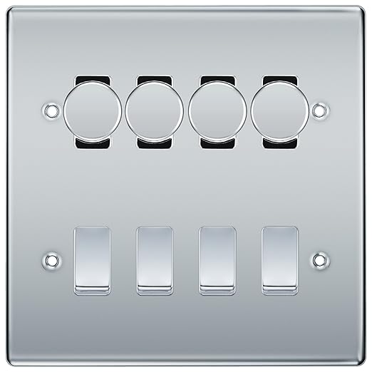 BG Nexus Polished Chrome 8 Gang Switch 4x Trailing Edge LED Dimmer, 2x Intermediate, 2x 2-Way Switch