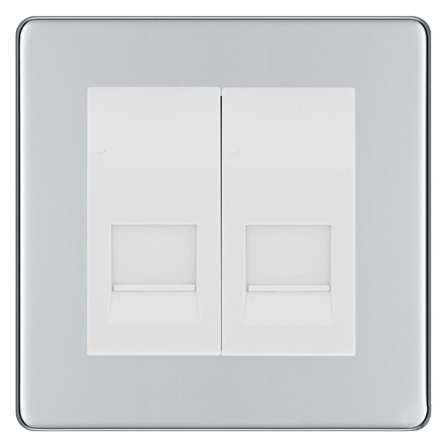BG Screwless Polished Chrome Double Secondary Telephone Socket, Screw Terminal - White Insert