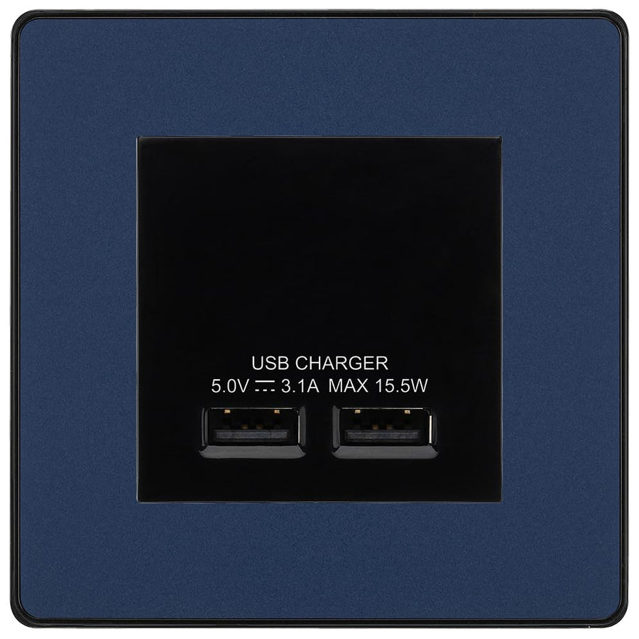 BG Evolve Matt Blue Dual USB Charger 3.1A Output Socket - Black Insert