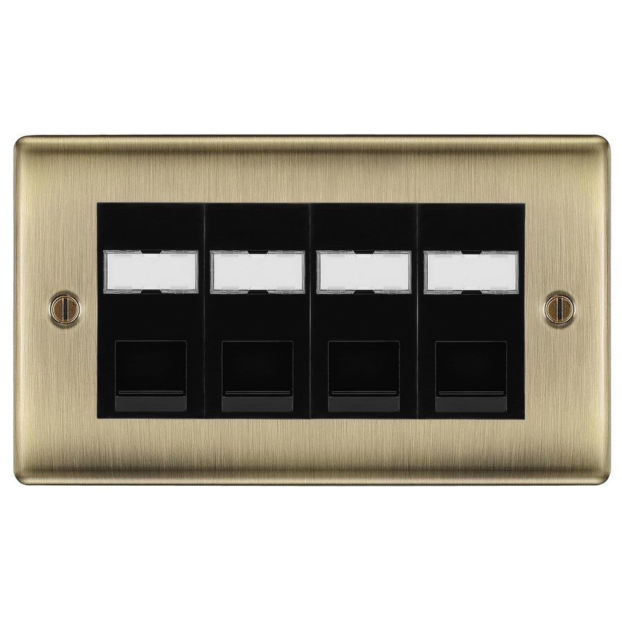 BG Nexus Antique Brass 4 Gang RJ45 Cat5e Data Socket Black Inserts