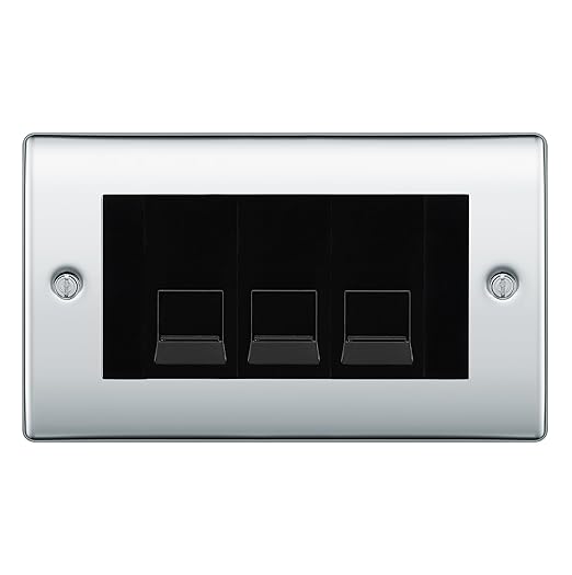 BG Nexus Polished Chrome 3 Gang RJ11 Telephone Socket Euro Module - Black Insert