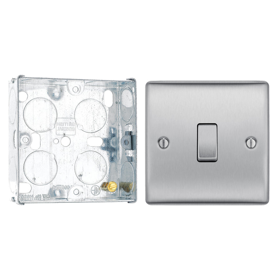 BG Nexus Brushed Steel 20A Intermediate Light Switch NBS13 with 25mm Steel Back Box