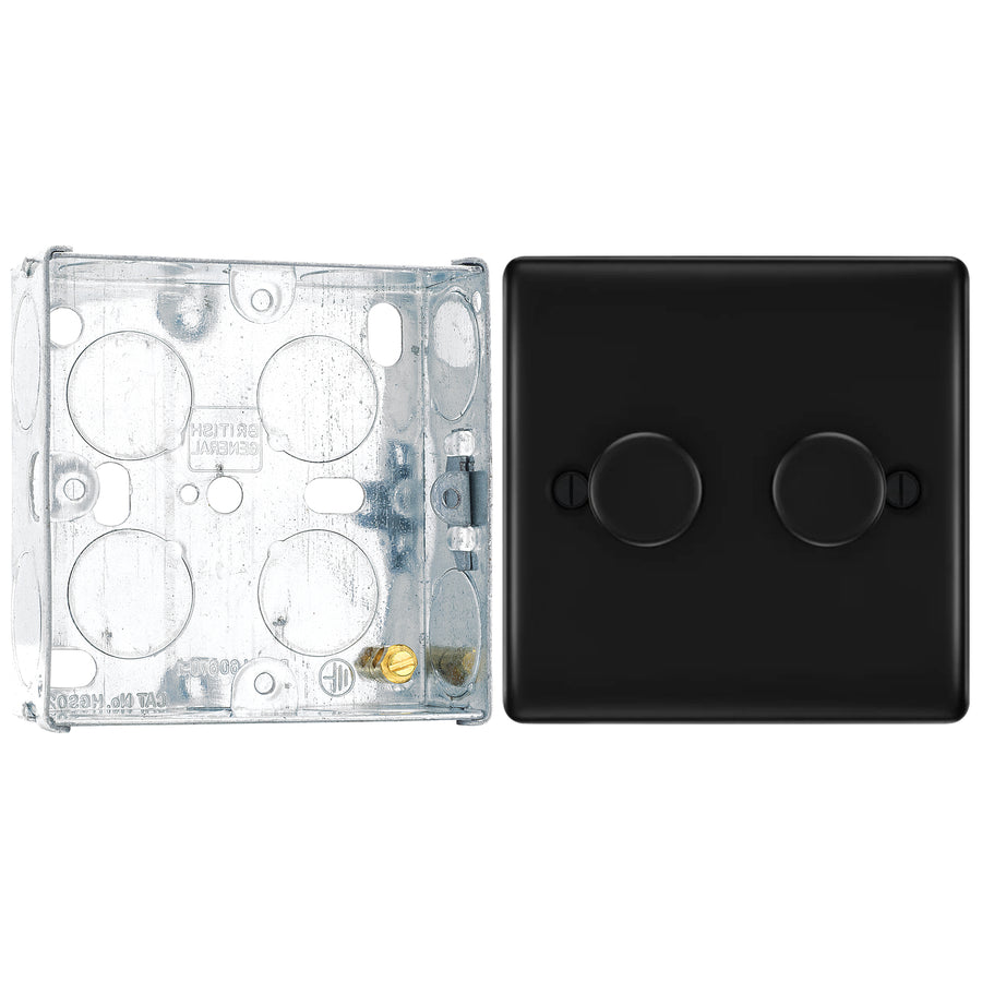 BG Nexus Matt Black 200W 2 Way Double Trailing Edge Dimmer Switch NFB82 with 25mm Steel Back Box