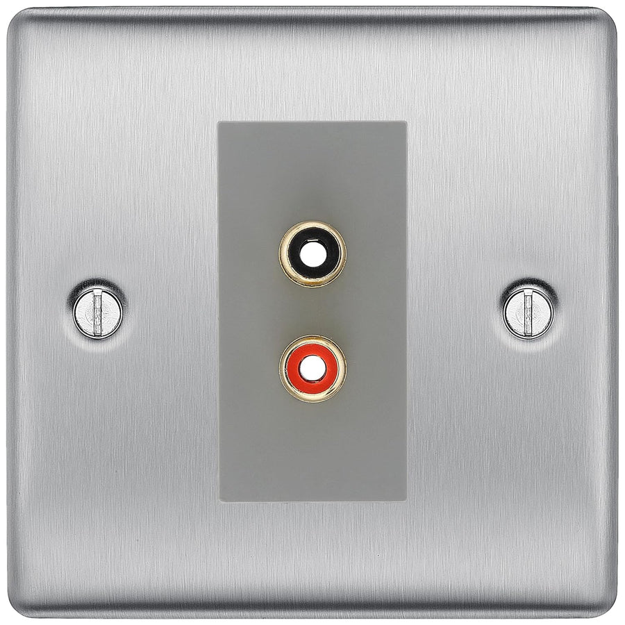 BG Nexus Brushed Steel Euro Module RCA X 2 Outlet NBSRCA2G