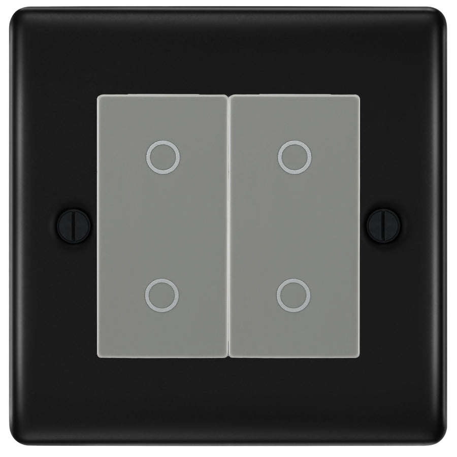 BG Nexus Matt Black Double Secondary Touch Dimmer Switch Grey Inserts