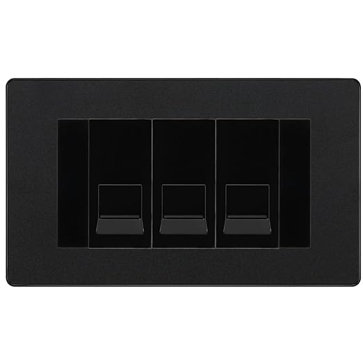 BG Evolve Matt Black 3 Gang RJ11 Telephone Socket Euro Module - Black Insert