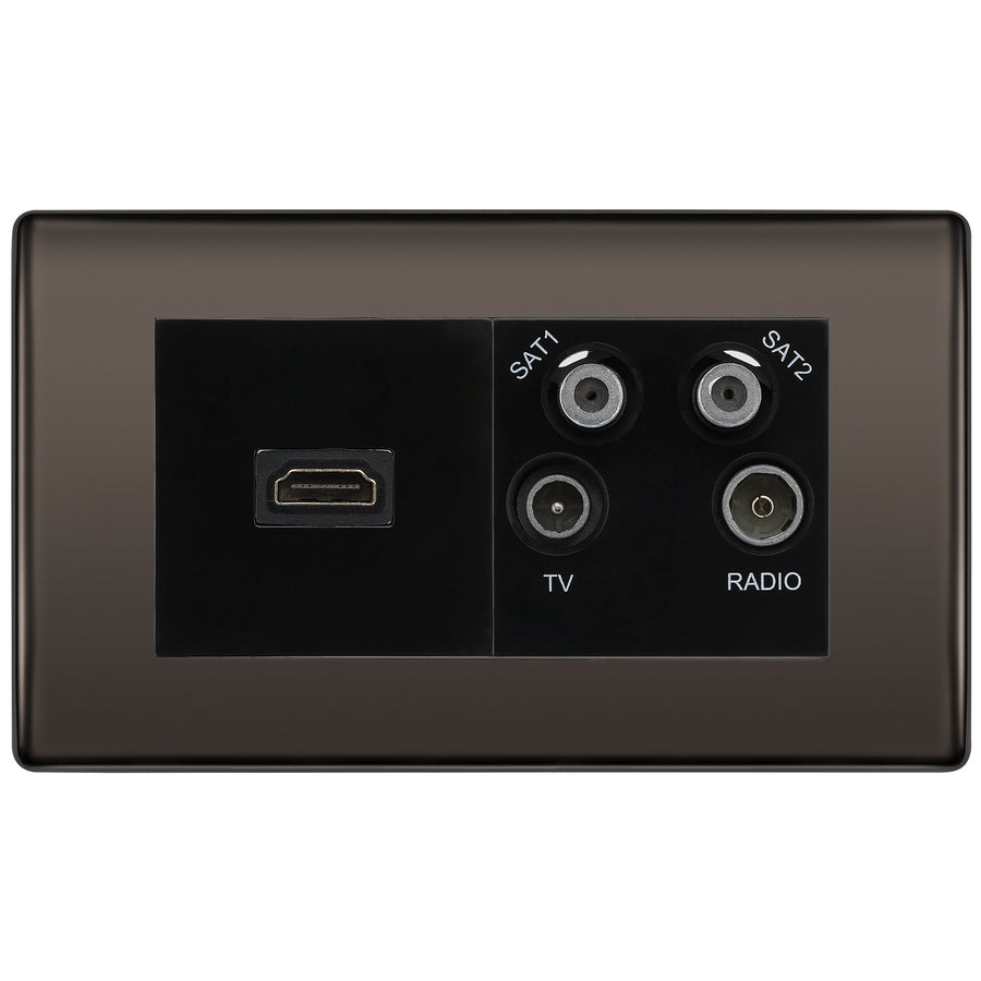 BG Nexus Black Nickel 4G Faceplate with HDMI + TV/FM/SAT Module - Black