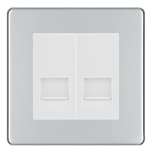 BG Screwless Polished Chrome Double RJ11 Telephone Socket FPCRJ112 - White Insert