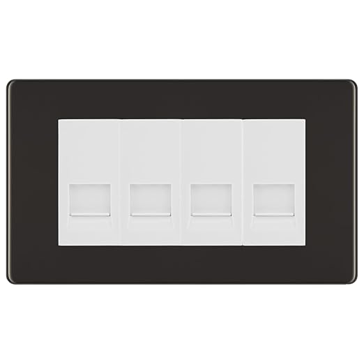 BG Screwless Black Nickel 4 Gang RJ11 Telephone Socket Euro Module - White Insert