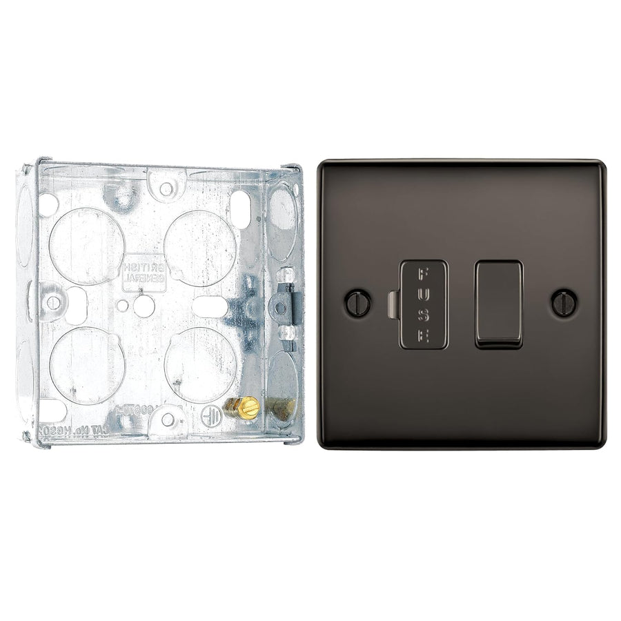 BG Nexus Black Nickel 13A Switched Fused Connection Unit NBN50 and 25mm Steel Back Box