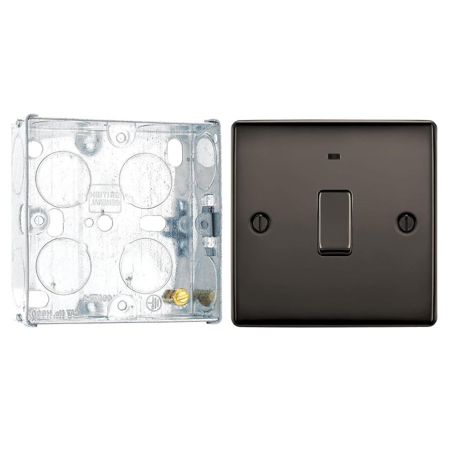 BG Nexus Black Nickel 20A 2 Pole Neon Switch NBN31 and 25mm Steel Back Box