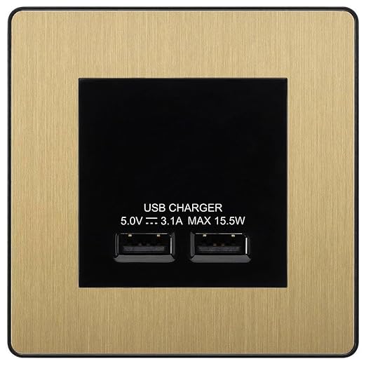 BG Evolve Satin Brass Dual USB Charger 3.1A Output Socket - Black Insert