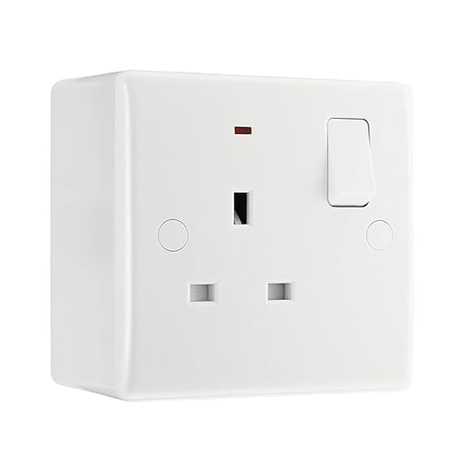 BG Electrical 13A 1 Pole Neon Switched Socket White & 50mm Pattress Back Box