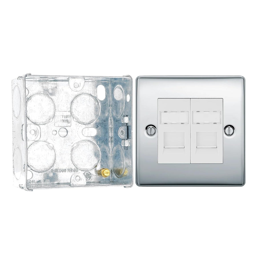BG Nexus Polished Chrome 2 Gang RJ45 Double Data Outlet NPCRJ452 with 35mm Steel Back Box