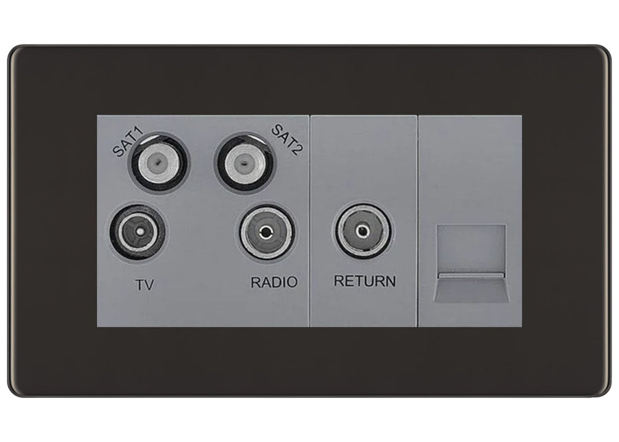 BG Screwless Black Nickel Quadplex Combination TV Socket FBN69G