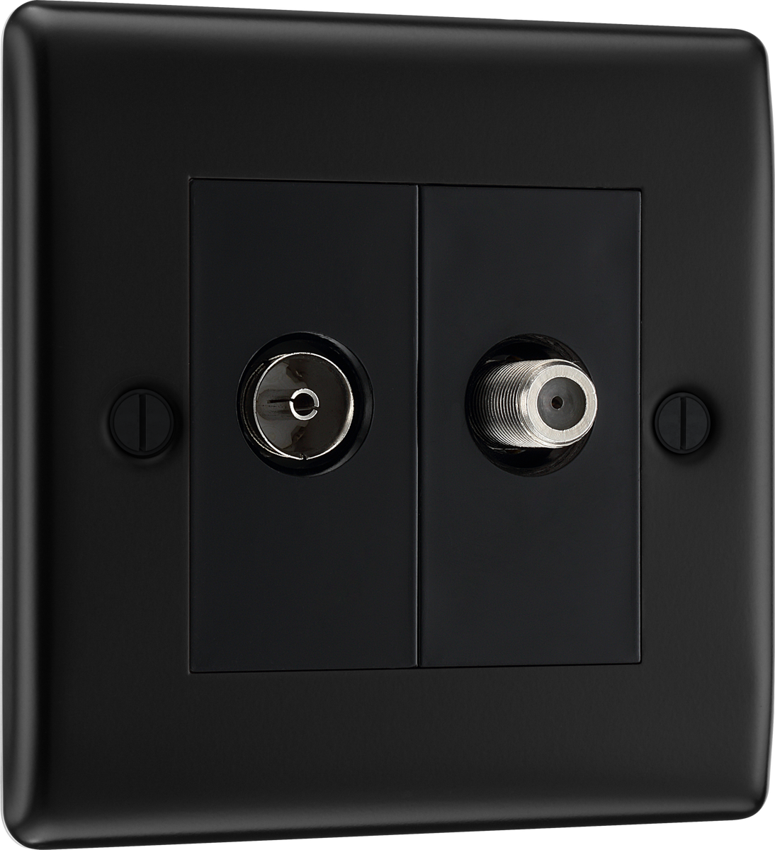BG NFB65 Nexus Metal Matt Black 2 Gang Satellite & Co-axial Socket ...