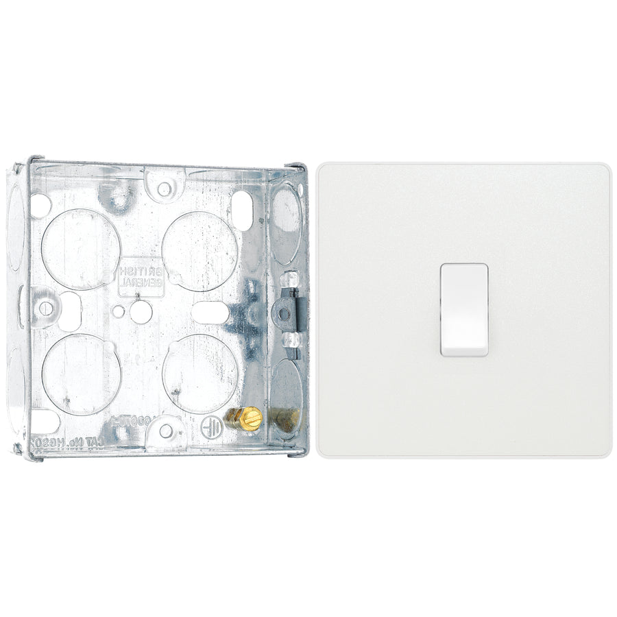BG Evolve Pearlescent White 20A Intermediate Light Switch PCDCL13W with 25mm Steel Back Box