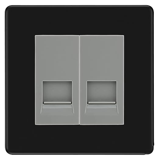 BG Screwless Matt Black Double RJ11 Telephone Socket FFBRJ112 - Grey Insert