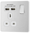 PCDBS21U2W Front - This Evolve Brushed Steel 13A single power socket from British General comes with two USB charging ports, allowing you to plug in an electrical device and charge mobile devices simultaneously without having to sacrifice a power socket.