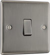 NBI12 Front - This brushed Iridium finish 20A 16AX single light switch from British General will operate one light in a room.