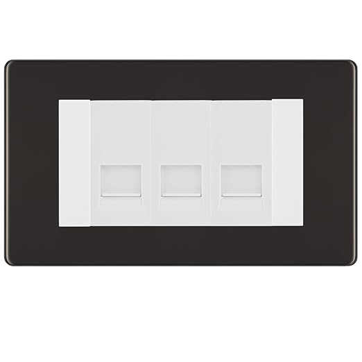 BG Screwless Black Nickel 3 Gang RJ11 Telephone Socket Euro Module - White Insert