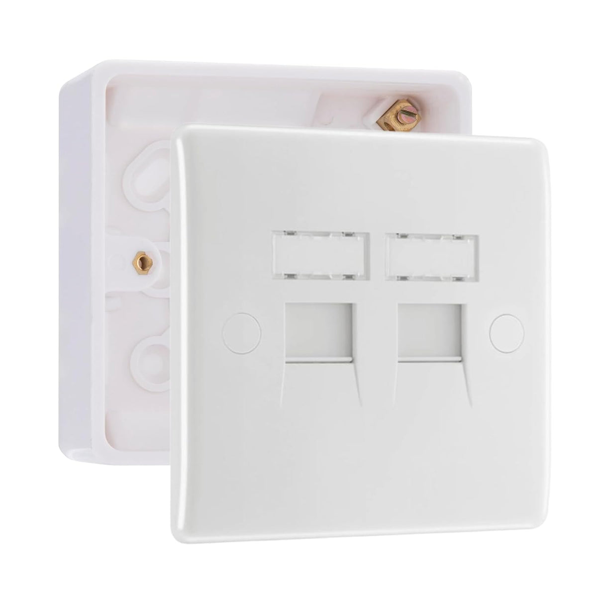 BG Electrical Double RJ45 Telephone Socket (Screw) & 32mm Pattress Back ...