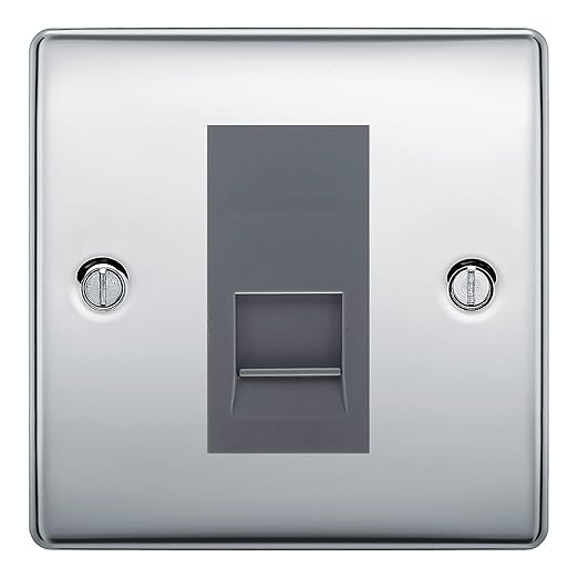 BG Nexus Polished Chrome Single IDC Secondary Telephone Socket - Grey Insert