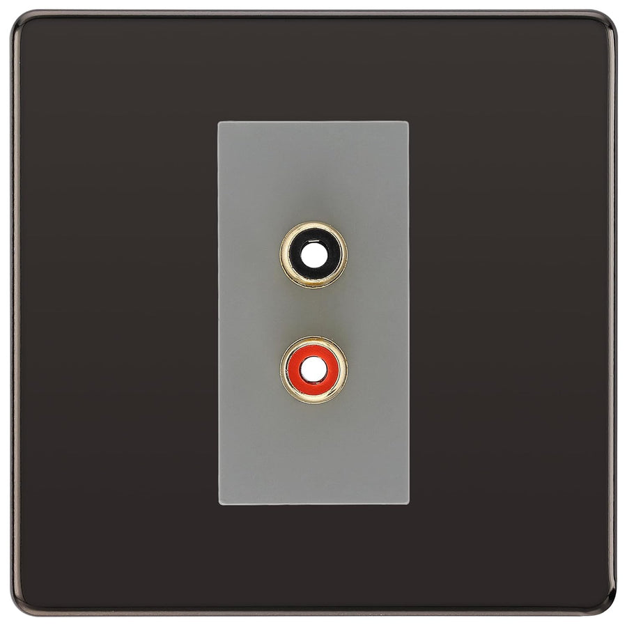 BG Screwless Black Nickel Euro Module RCA X 2 Outlet FBNRCA2G