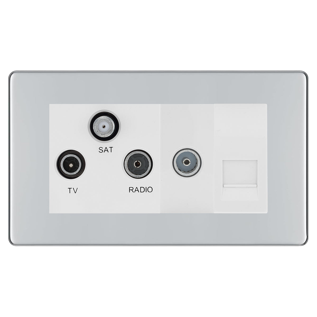 BG Screwless Polished Chrome TV/FM/SAT + Return & 1 Gang Tel - Screened ...