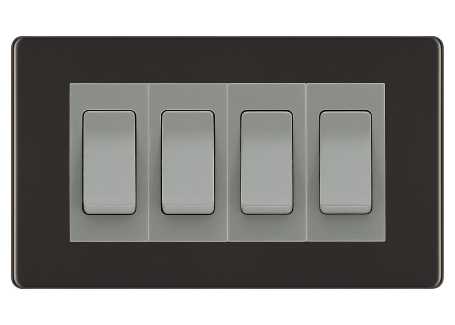 BG Black Nickel 4 Gang 20AX 2-Way Switch Custom Grid - Grey Insert