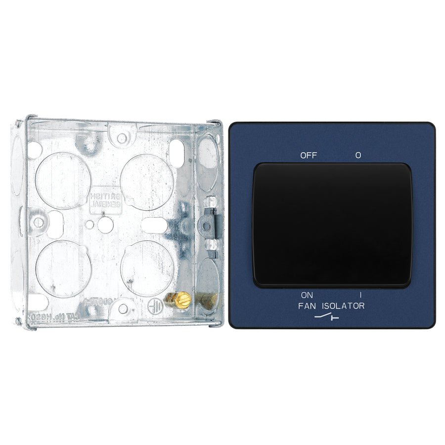 BG Evolve Matt Blue 10A 3 Pole Fan Isolator PCDDB15B with 25mm Steel Back Box