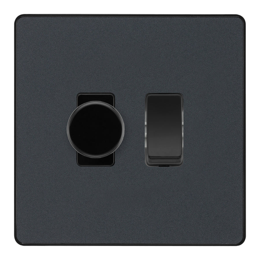 BG Evolve Matt Grey 2 Gang Light Switch 1x Dual Mode LED Dimmer 1x 2 Way Custom Switch